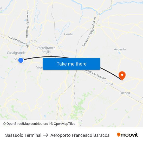 Sassuolo Terminal to Aeroporto Francesco Baracca map