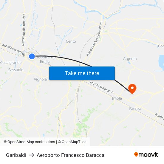 Garibaldi to Aeroporto Francesco Baracca map
