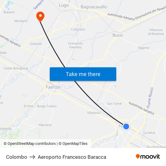 Colombo to Aeroporto Francesco Baracca map