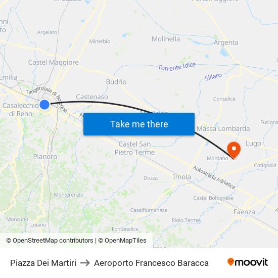 Piazza Dei Martiri to Aeroporto Francesco Baracca map