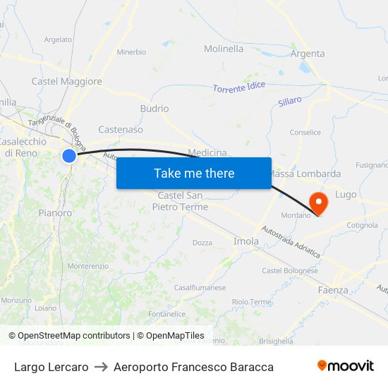 Largo Lercaro to Aeroporto Francesco Baracca map