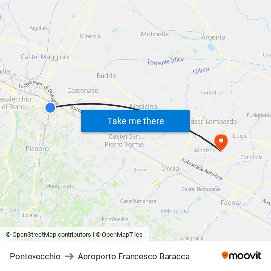 Pontevecchio to Aeroporto Francesco Baracca map