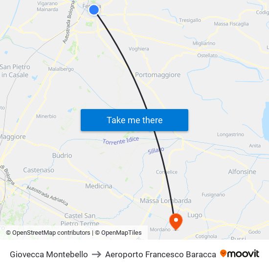 Giovecca Montebello to Aeroporto Francesco Baracca map