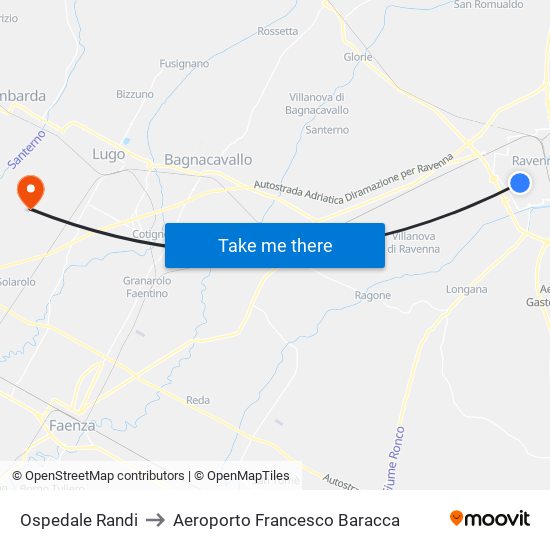 Ospedale Randi to Aeroporto Francesco Baracca map