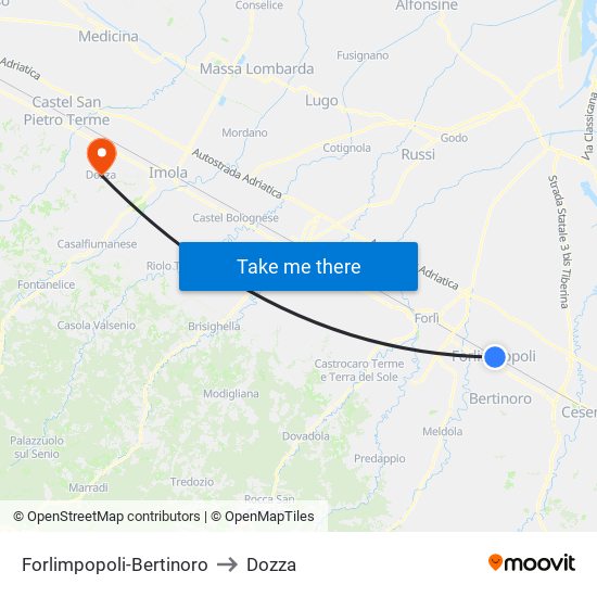 Forlimpopoli-Bertinoro to Dozza map