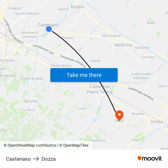 Castenaso to Dozza map
