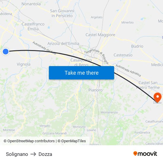 Solignano to Dozza map