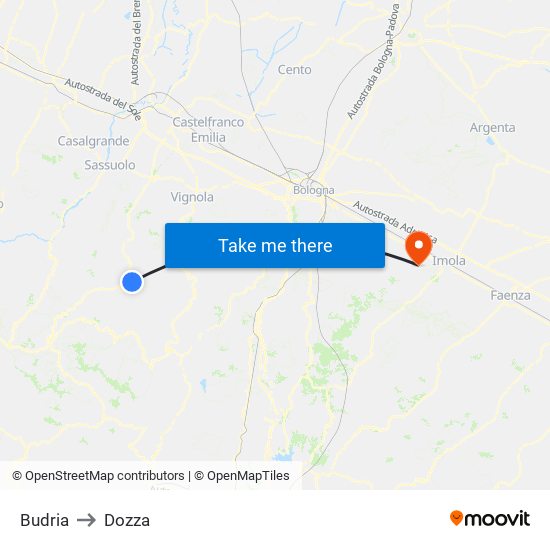 Budria to Dozza map