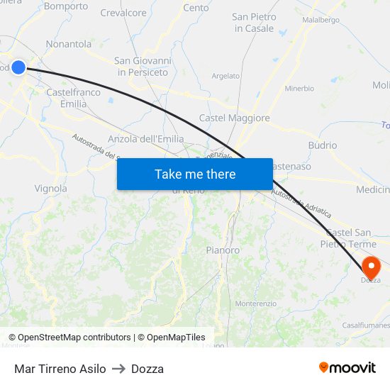 Mar Tirreno Asilo to Dozza map