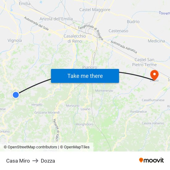 Casa Miro to Dozza map