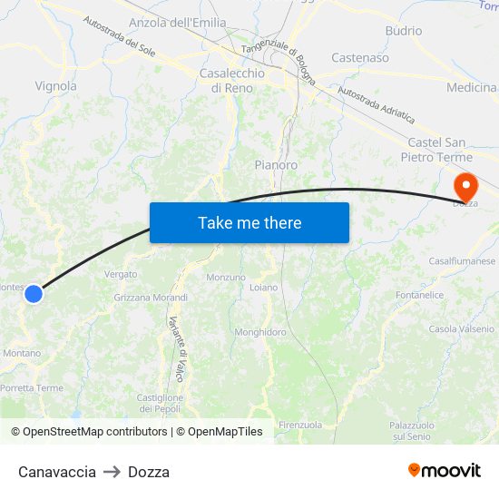 Canavaccia to Dozza map