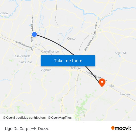 Ugo Da Carpi to Dozza map