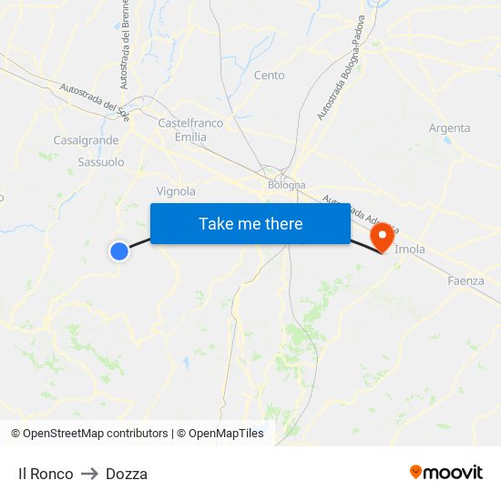 Il Ronco to Dozza map