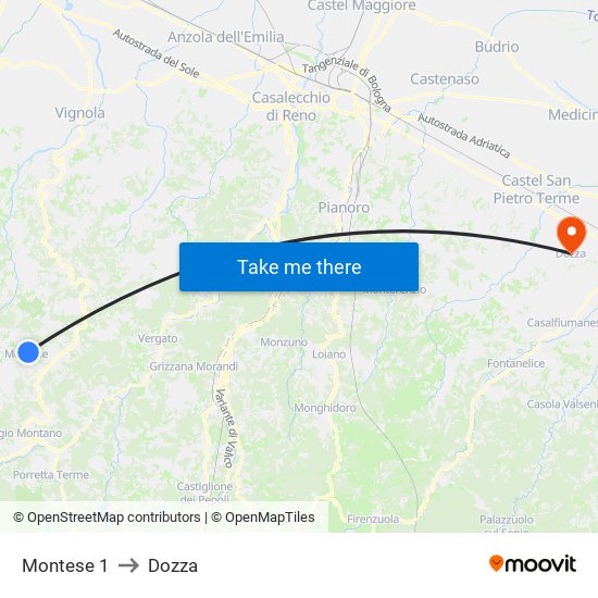 Montese 1 to Dozza map