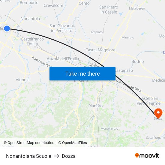 Nonantolana Scuole to Dozza map