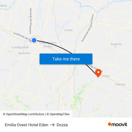 Emilia Ovest Hotel Eden to Dozza map