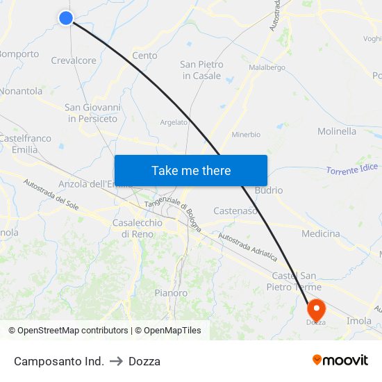 Camposanto Ind. to Dozza map