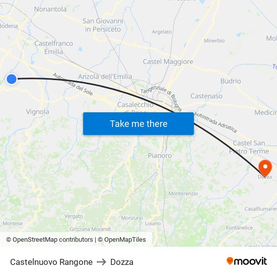 Castelnuovo Rangone to Dozza map