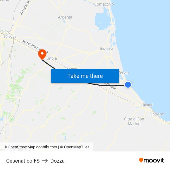 Cesenatico FS to Dozza map