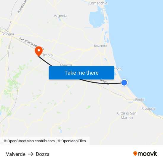 Valverde to Dozza map