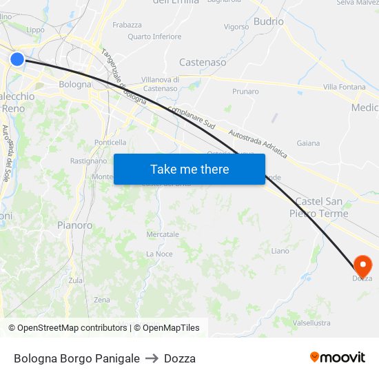 Bologna Borgo Panigale to Dozza map