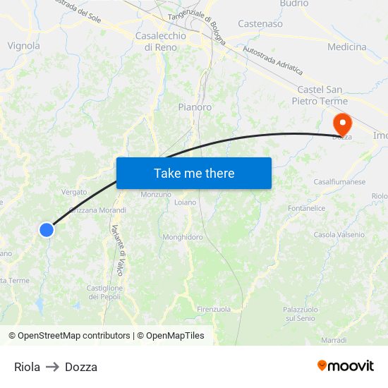 Riola to Dozza map