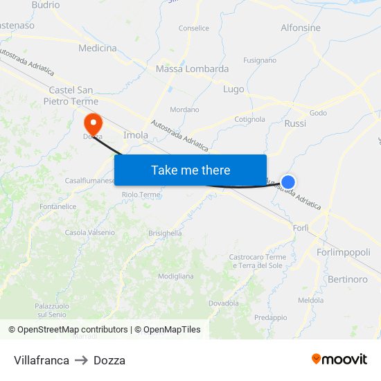 Villafranca to Dozza map