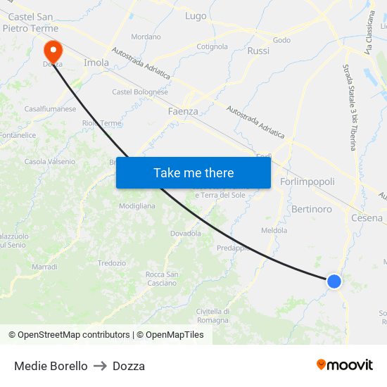 Medie Borello to Dozza map