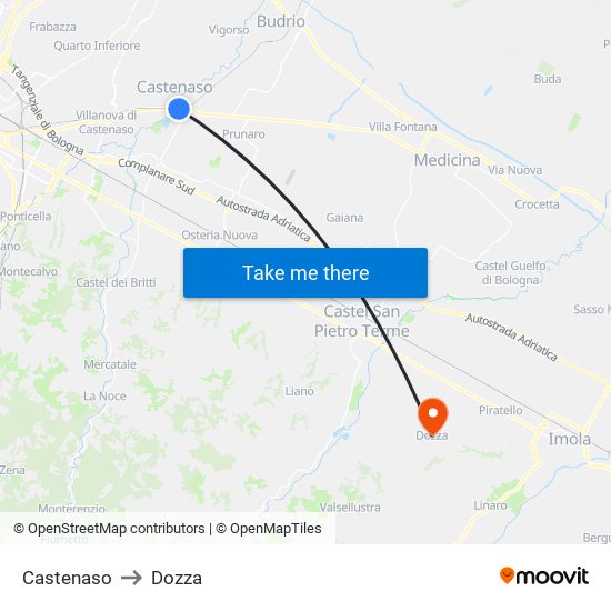 Castenaso to Dozza map