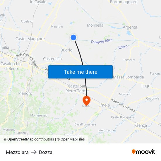 Mezzolara to Dozza map