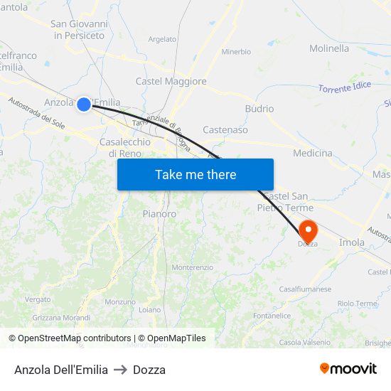 Anzola Dell'Emilia to Dozza map