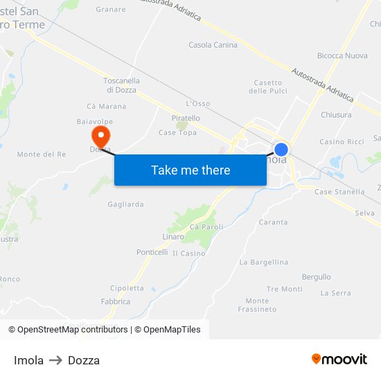 Imola to Dozza map