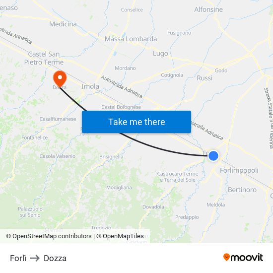 Forlì to Dozza map