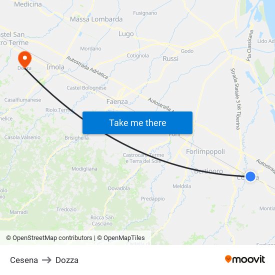 Cesena to Dozza map