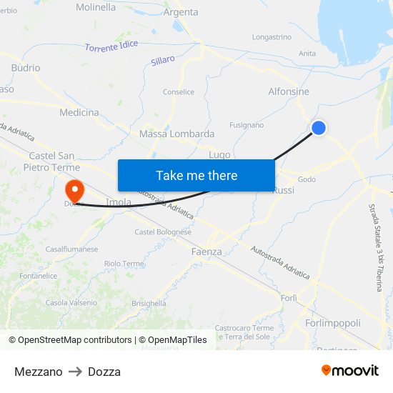 Mezzano to Dozza map