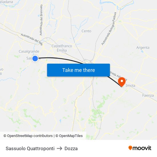 Sassuolo Quattroponti to Dozza map