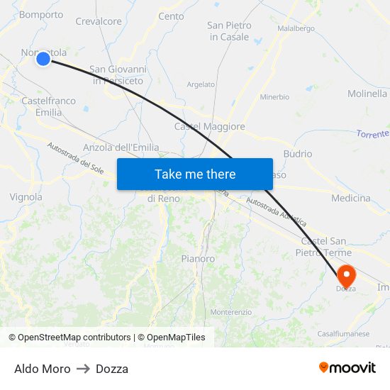 Aldo Moro to Dozza map