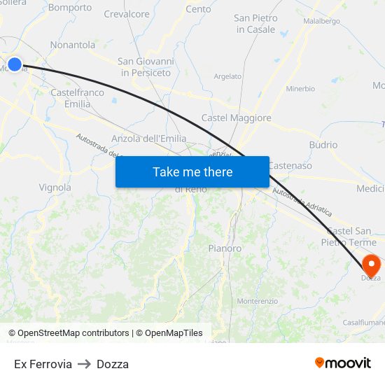Ex Ferrovia to Dozza map