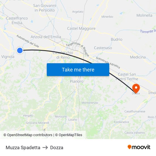 Muzza Spadetta to Dozza map