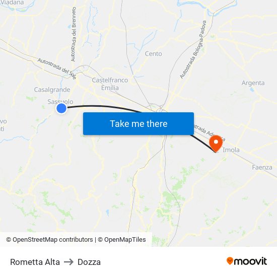 Rometta Alta to Dozza map