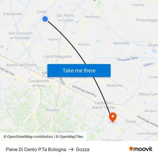 Pieve Di Cento P.Ta Bologna to Dozza map