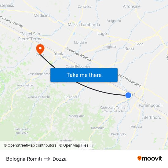 Bologna-Romiti to Dozza map