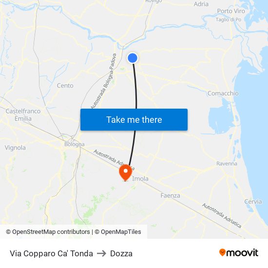 Via Copparo Ca' Tonda to Dozza map