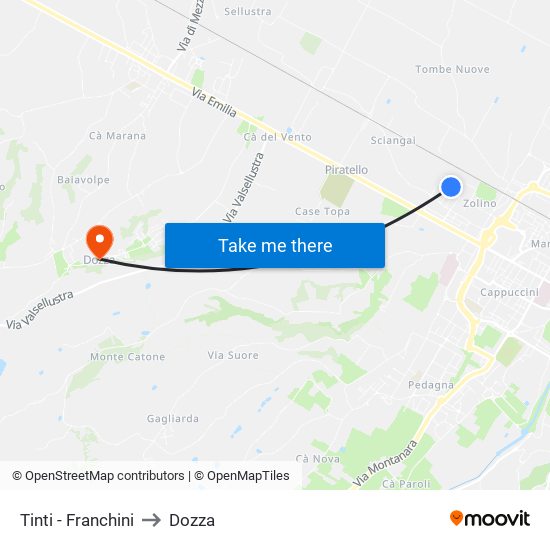 Tinti - Franchini to Dozza map