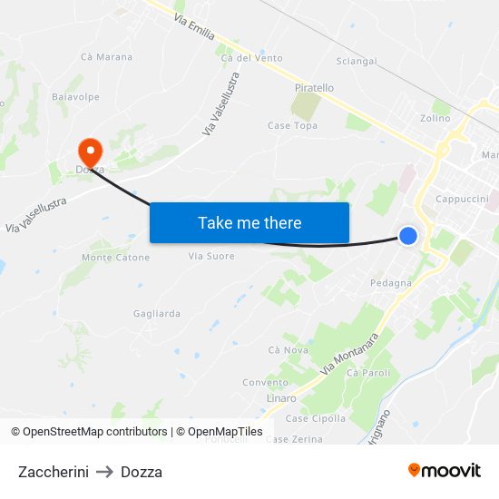 Zaccherini to Dozza map