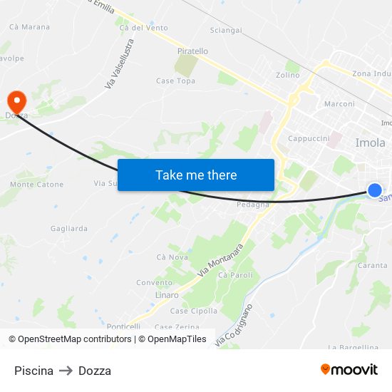 Piscina to Dozza map