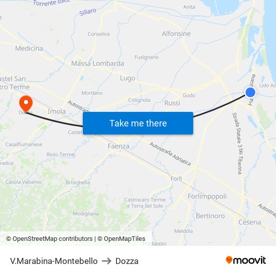 V.Marabina-Montebello to Dozza map