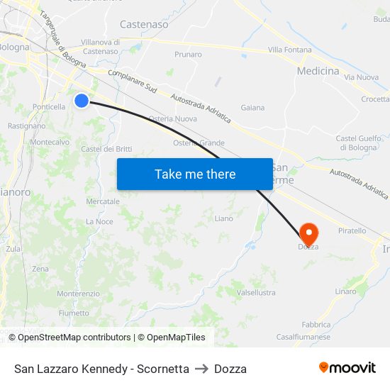 San Lazzaro Kennedy - Scornetta to Dozza map