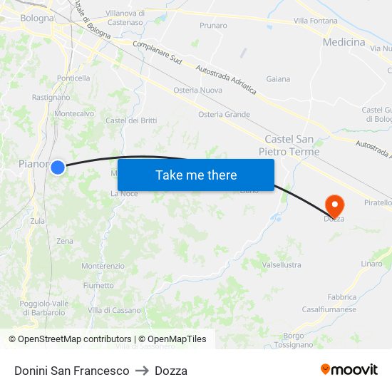 Donini San Francesco to Dozza map
