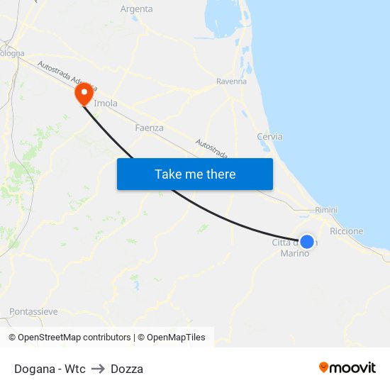 Dogana - Wtc to Dozza map